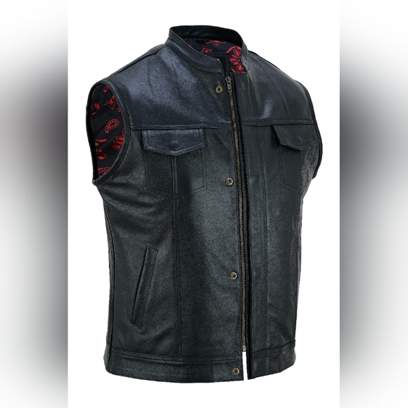 Men's Black Leather Vest - Picture 3 of 5